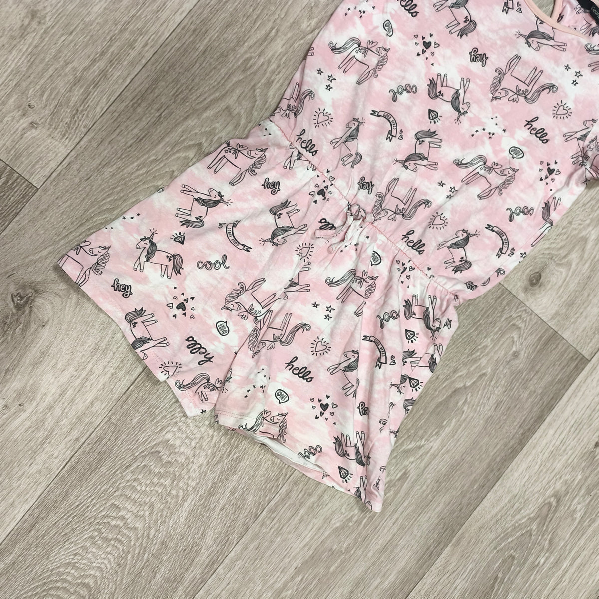George Girls Pink Unicorn Tie Dye Playsuit Romper Shortall Age 9-10 Years
