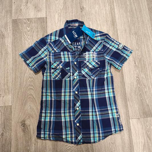 NWT LC Waikiki LCW Teen Boys Plaid Short Sleeve Shirt Size 10-11Y 140-146cm