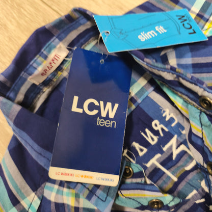 NWT LC Waikiki LCW Teen Boys Plaid Short Sleeve Shirt Size 10-11Y 140-146cm