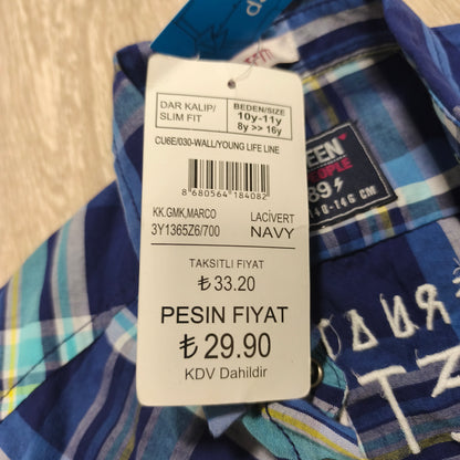 NWT LC Waikiki LCW Teen Boys Plaid Short Sleeve Shirt Size 10-11Y 140-146cm