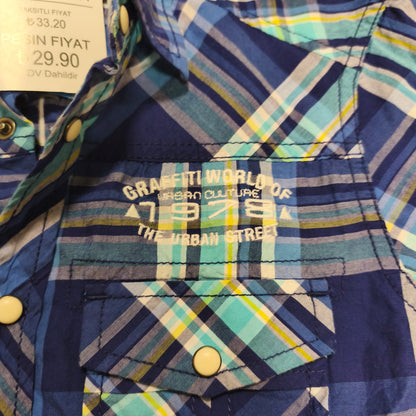 NWT LC Waikiki LCW Teen Boys Plaid Short Sleeve Shirt Size 10-11Y 140-146cm