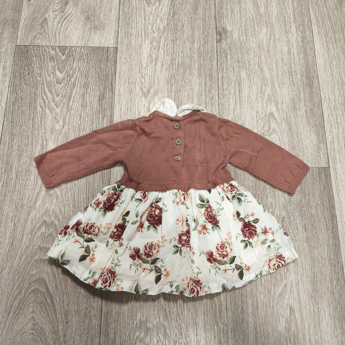 Tu Baby Girls Floral Dress Knit Top Long Sleeve Up To 1 Month 10lb Pink White