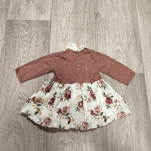 Tu Baby Girls Floral Dress Knit Top Long Sleeve Up To 1 Month 10lb Pink White