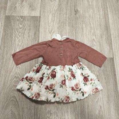 Tu Baby Girls Floral Dress Knit Top Long Sleeve Up To 1 Month 10lb Pink White
