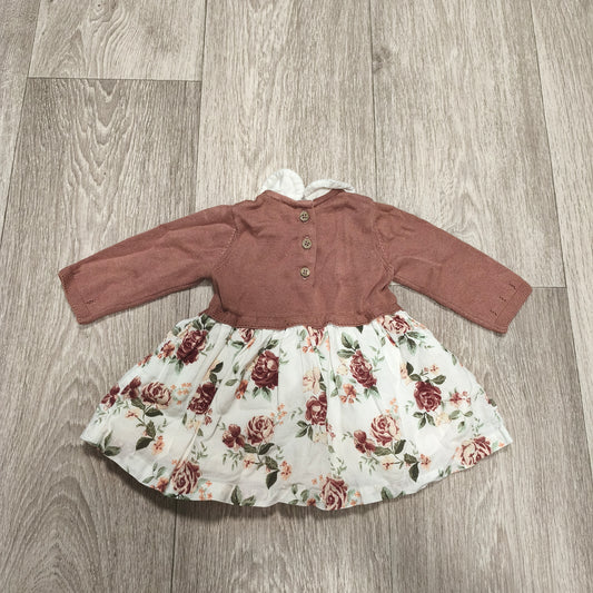 Tu Baby Girls Floral Dress Knit Top Long Sleeve Up To 1 Month 10lb Pink White