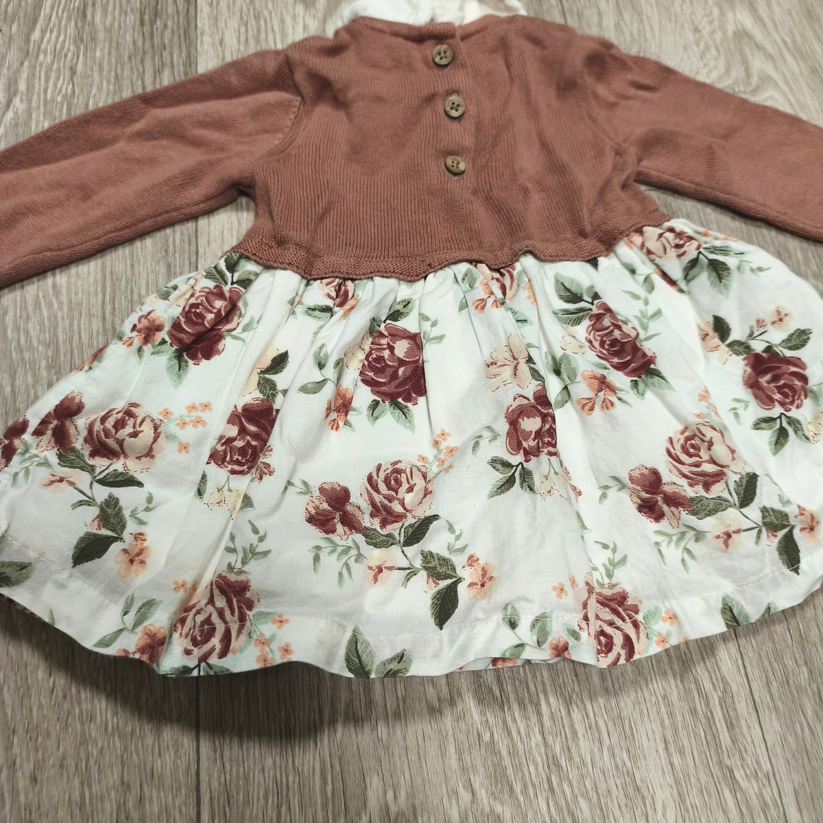 Tu Baby Girls Floral Dress Knit Top Long Sleeve Up To 1 Month 10lb Pink White