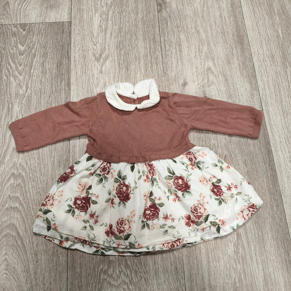 Tu Baby Girls Floral Dress Knit Top Long Sleeve Up To 1 Month 10lb Pink White