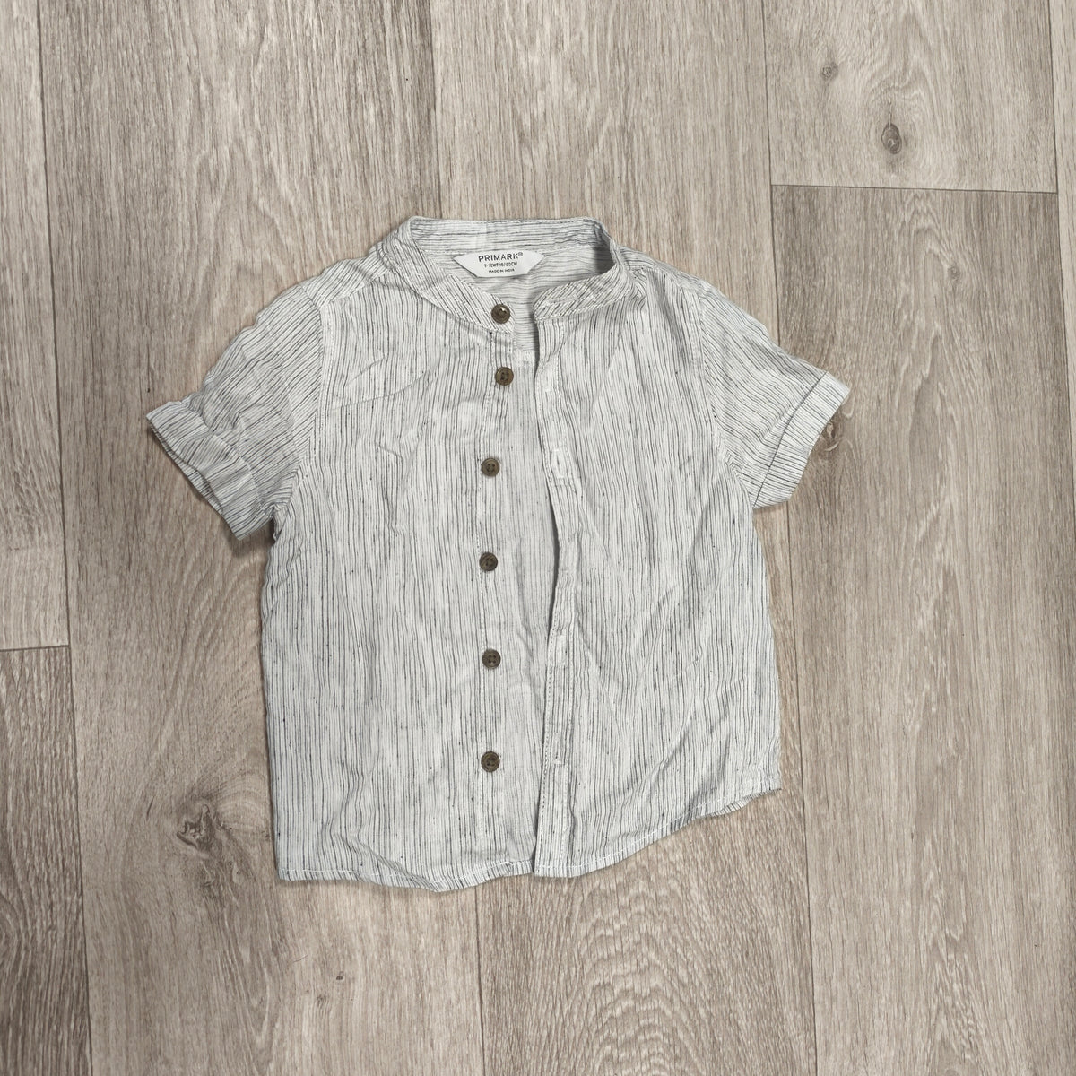 Primark Baby Boys Short Sleeve Shirt 9-12 Months 80cm Striped Grandad Collar Top