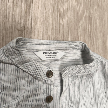 Primark Baby Boys Short Sleeve Shirt 9-12 Months 80cm Striped Grandad Collar Top