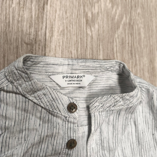 Primark Baby Boys Short Sleeve Shirt 9-12 Months 80cm Striped Grandad Collar Top