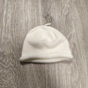 White Knit Baby Beanie Hat Rolled Brim Top Knot Newborn Infant Cap Soft