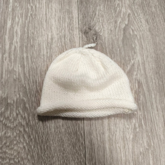 White Knit Baby Beanie Hat Rolled Brim Top Knot Newborn Infant Cap Soft
