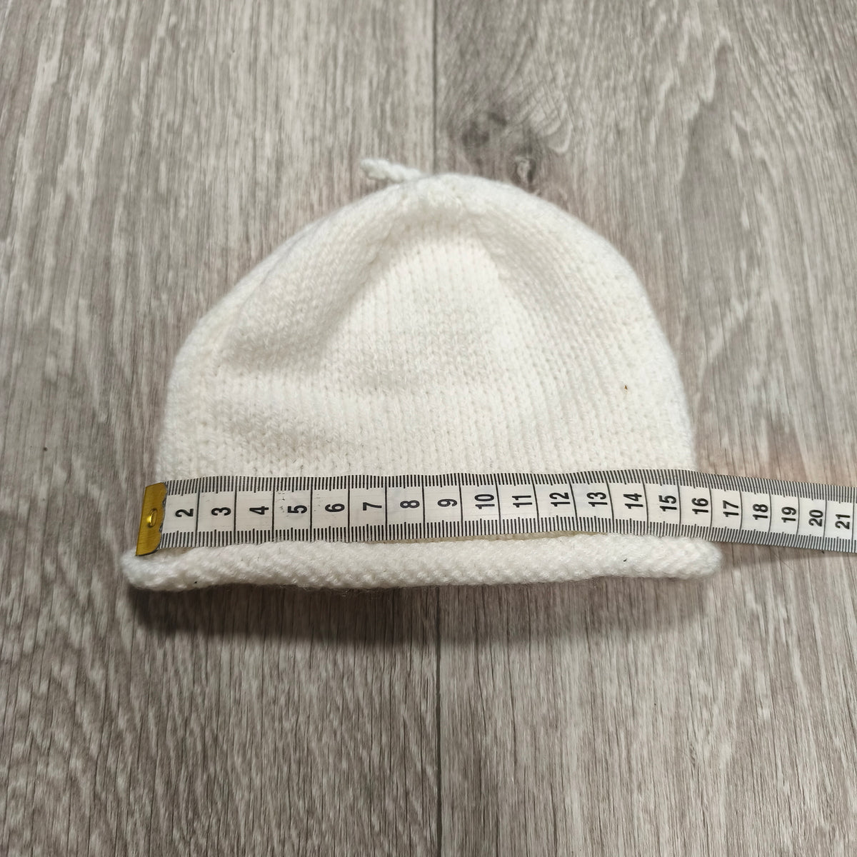 White Knit Baby Beanie Hat Rolled Brim Top Knot Newborn Infant Cap Soft