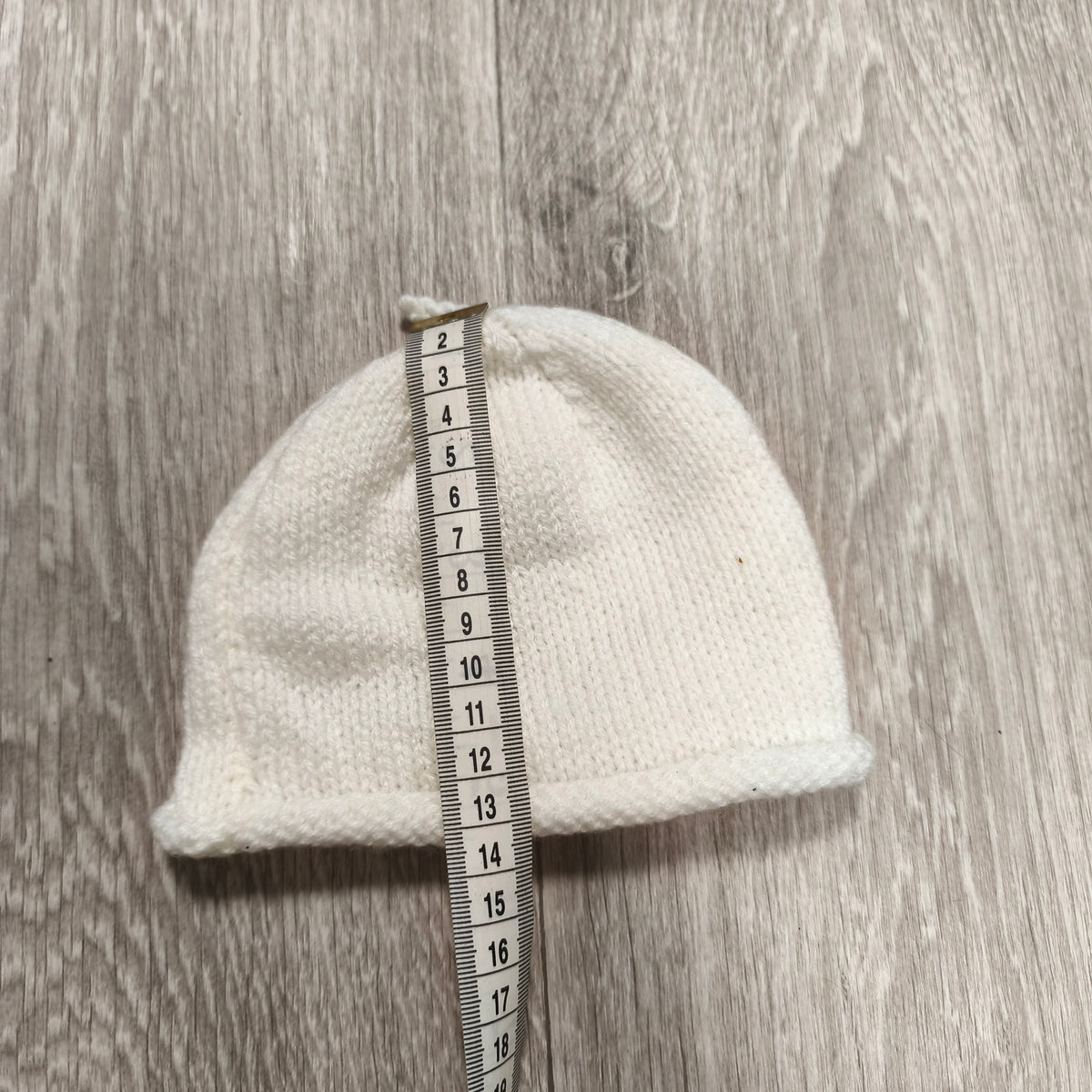 White Knit Baby Beanie Hat Rolled Brim Top Knot Newborn Infant Cap Soft