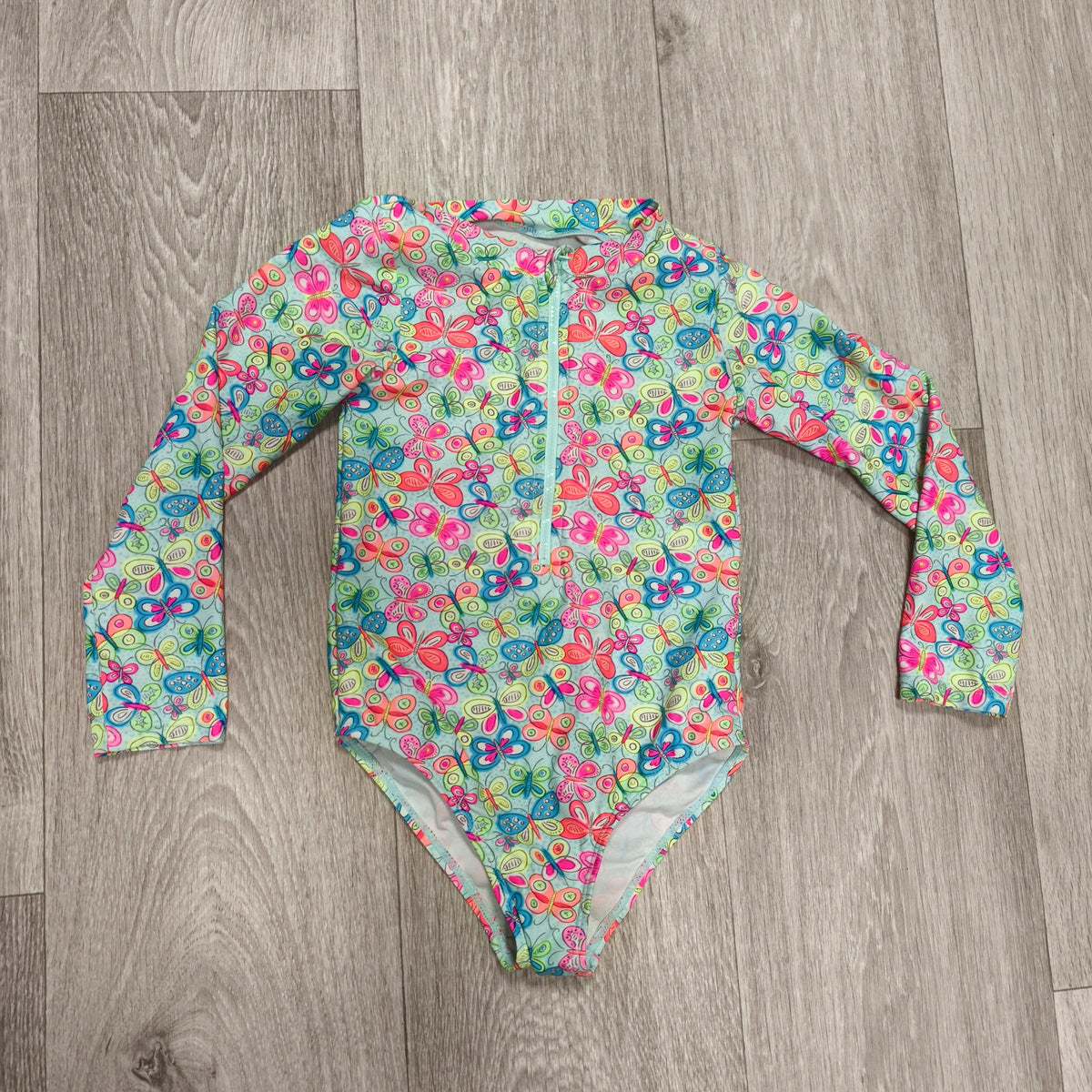 Primark Cares Girls Butterfly Long Sleeve One Piece Swimsuit Rash Guard Zip