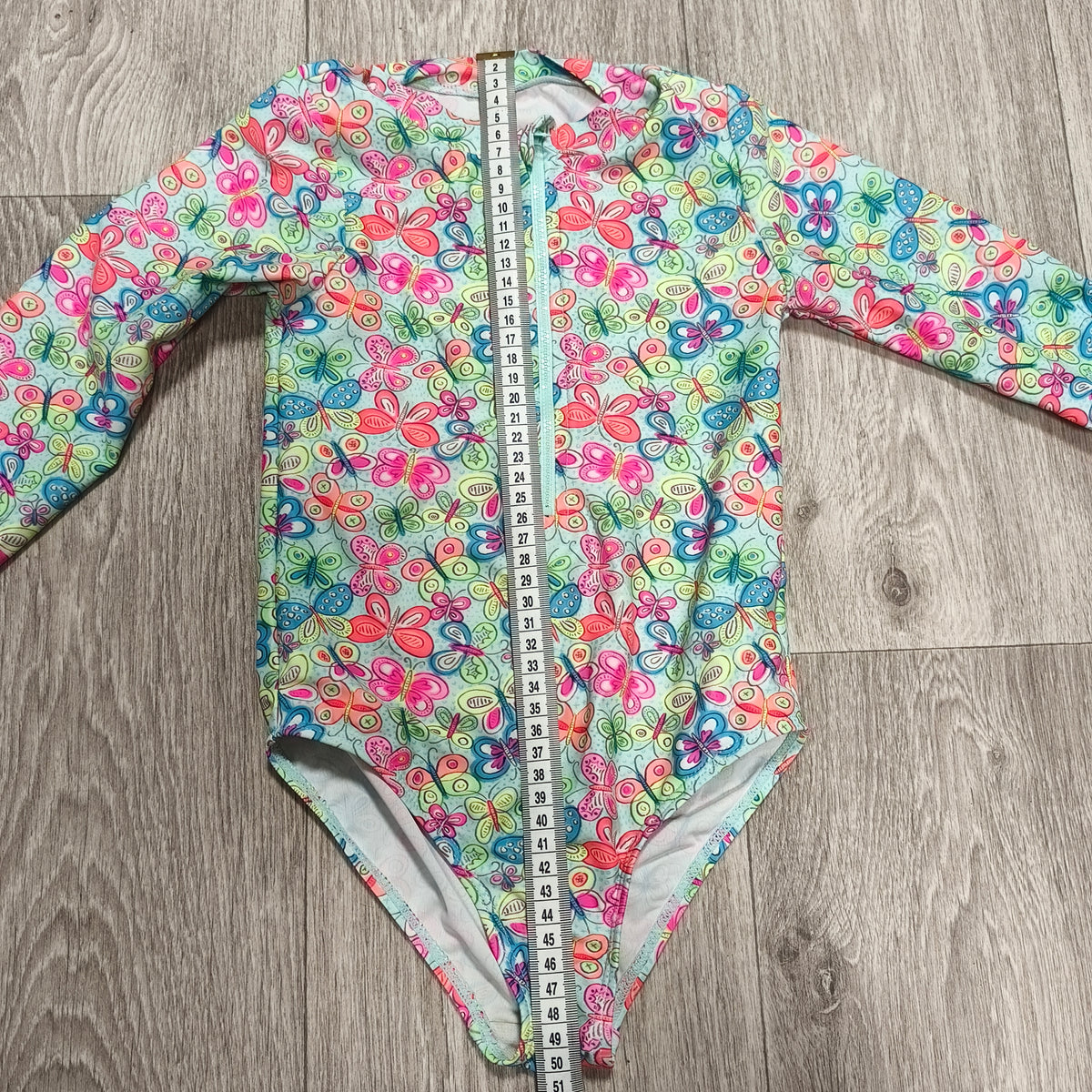 Primark Cares Girls Butterfly Long Sleeve One Piece Swimsuit Rash Guard Zip