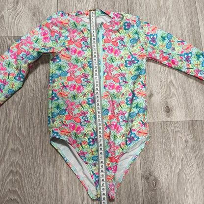 Primark Cares Girls Butterfly Long Sleeve One Piece Swimsuit Rash Guard Zip