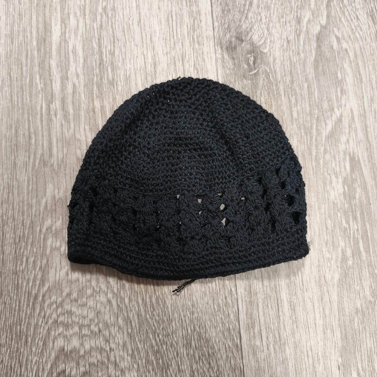 Black Crochet Beanie Hat Kufi Skull Cap Openwork Knit Dome Cap Headwear