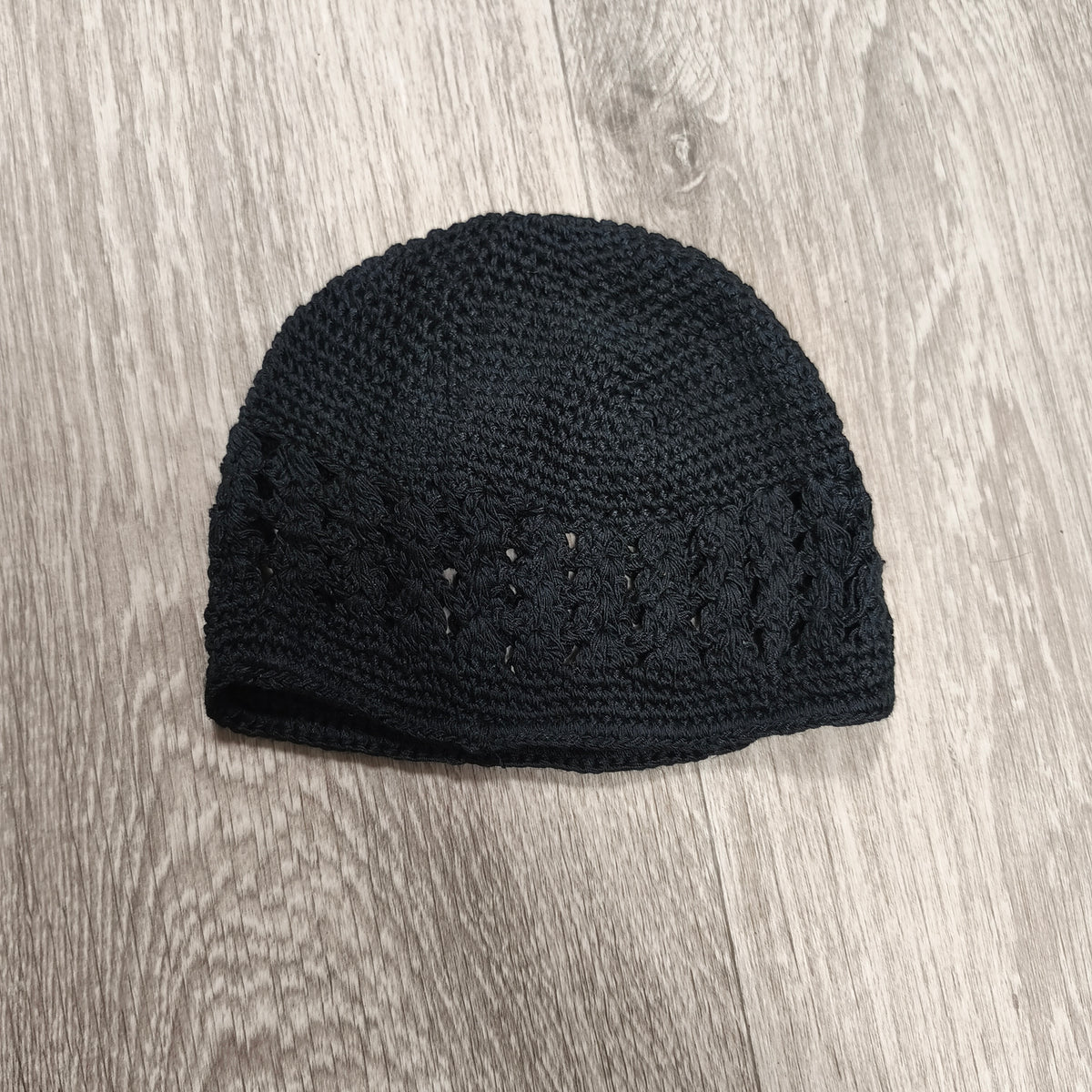 Black Crochet Beanie Hat Kufi Skull Cap Openwork Knit Dome Cap Headwear