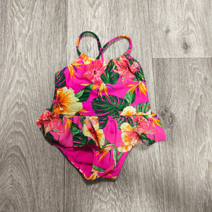 Matalan Baby Girls Pink Tropical Floral Ruffle One Piece Swimsuit 3-6 Months