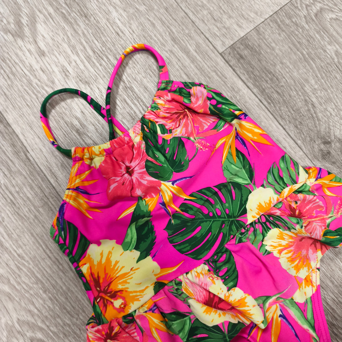 Matalan Baby Girls Pink Tropical Floral Ruffle One Piece Swimsuit 3-6 Months