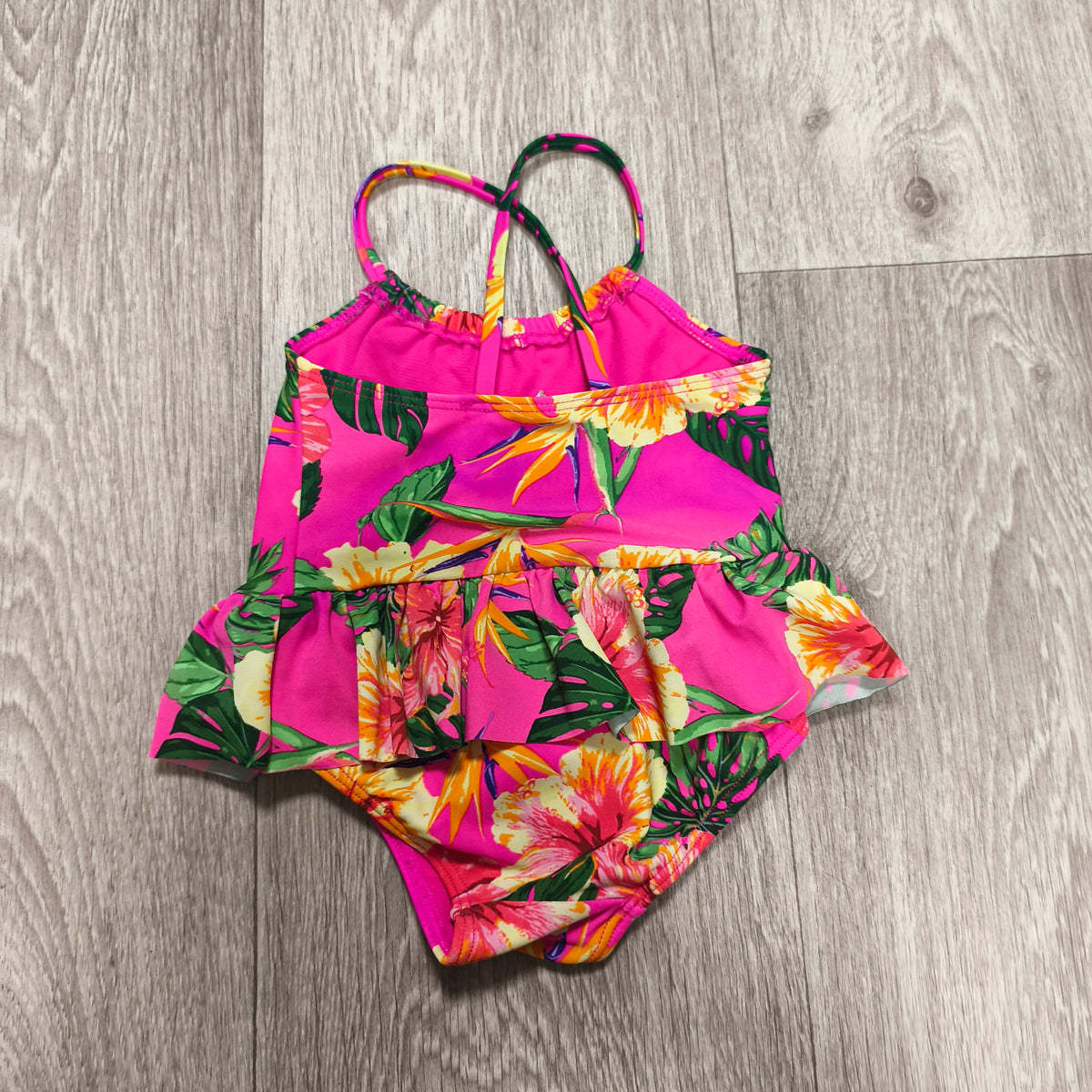 Matalan Baby Girls Pink Tropical Floral Ruffle One Piece Swimsuit 3-6 Months
