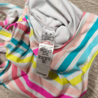 George Girls Rainbow Striped One Piece Swimsuit Swimwear Size 2-3 Yrs 92-98cm