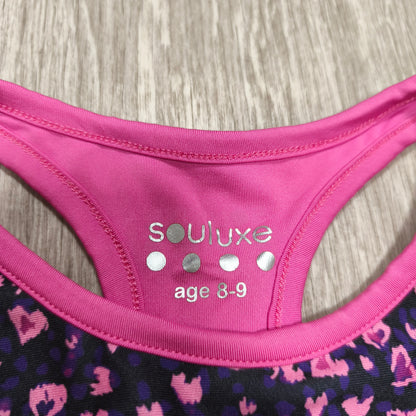 Souluxe Girls Pink Animal Print Sports Bra Top Racerback Activewear Age 8-9 Yrs