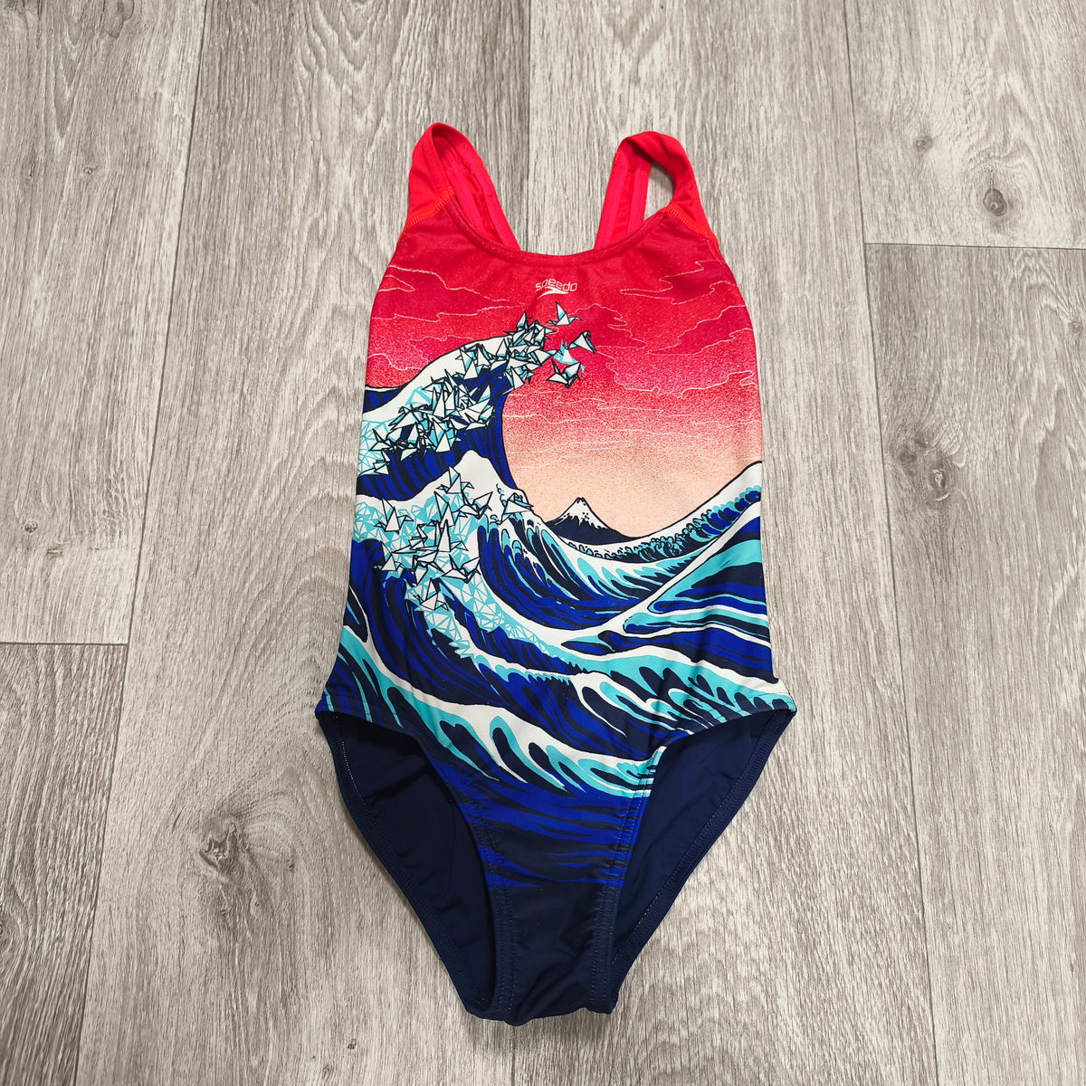 Speedo Girls Great Wave Hokusai Graphic One Piece Swimsuit Size 8 Yrs 128cm