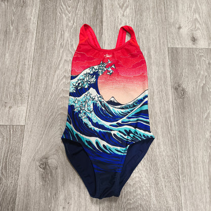 Speedo Girls Great Wave Hokusai Graphic One Piece Swimsuit Size 8 Yrs 128cm
