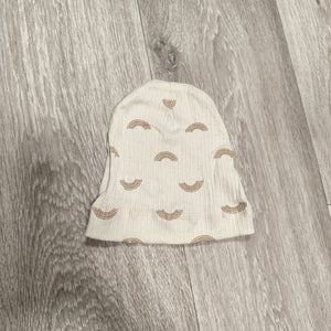RZ Rachel Zoe Baby Beanie Hat 0-9 Months Beige Rainbow Print Ribbed Cotton Cap