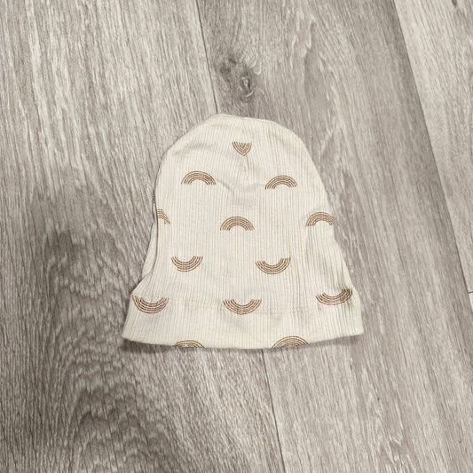 RZ Rachel Zoe Baby Beanie Hat 0-9 Months Beige Rainbow Print Ribbed Cotton Cap