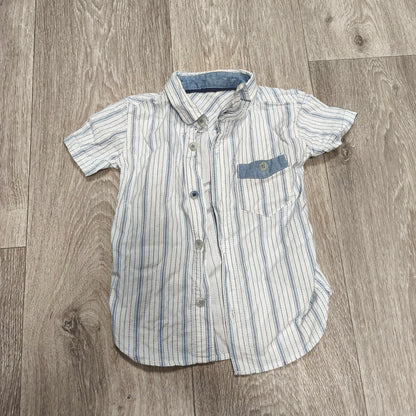 Baby Boys Short Sleeve Striped Button Down Shirt 9-12 Months Blue White