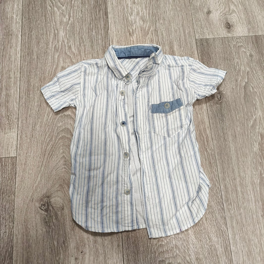 Baby Boys Short Sleeve Striped Button Down Shirt 9-12 Months Blue White