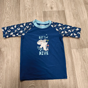 Alive Boys Blue Shark Rash Guard Swim Top Swimwear Size 122/128 Short Sleeve