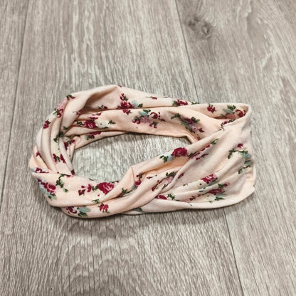 Floral Headband Pink Twist Knot Stretch Hair Band Fabric Headwrap Women