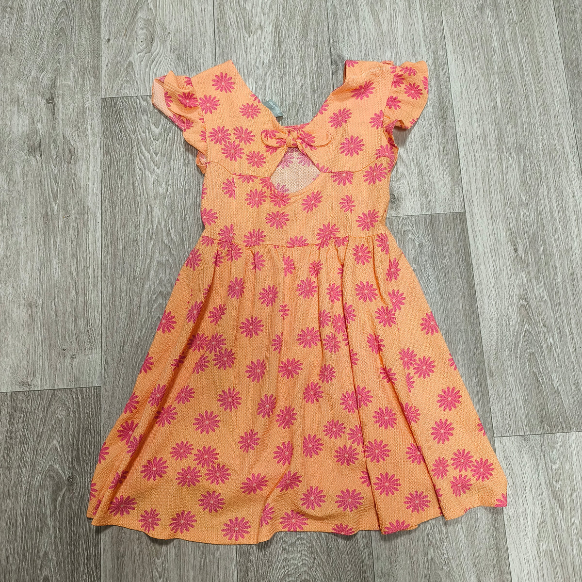 I Love Girlswear Matalan Girls Dress Age 12 Orange Pink Floral Ruffle Cut Out