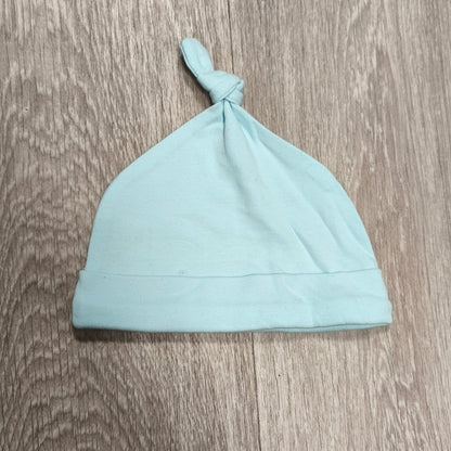 Baby Light Blue Knot Top Beanie Hat Bear Patch 2024 Cotton 0-3 Months