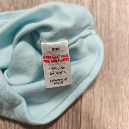 Baby Light Blue Knot Top Beanie Hat Bear Patch 2024 Cotton 0-3 Months