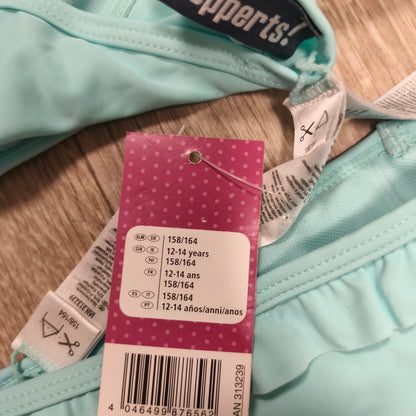 Pepperts Girls Bikini Set Turquoise Mint Ruffle Swimsuit 2 Piece NWT Size 12-14