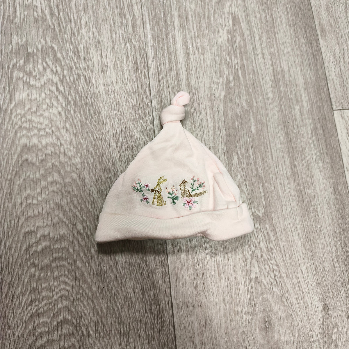 NEXT Baby Girls Light Pink Embroidered Knot Beanie Hat First Size 100% Cotton