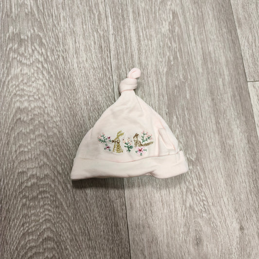 NEXT Baby Girls Light Pink Embroidered Knot Beanie Hat First Size 100% Cotton
