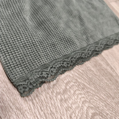 Primark Cares Womens XS Dark Green Waffle Knit Lace Trim Cami Bralette Crop Top
