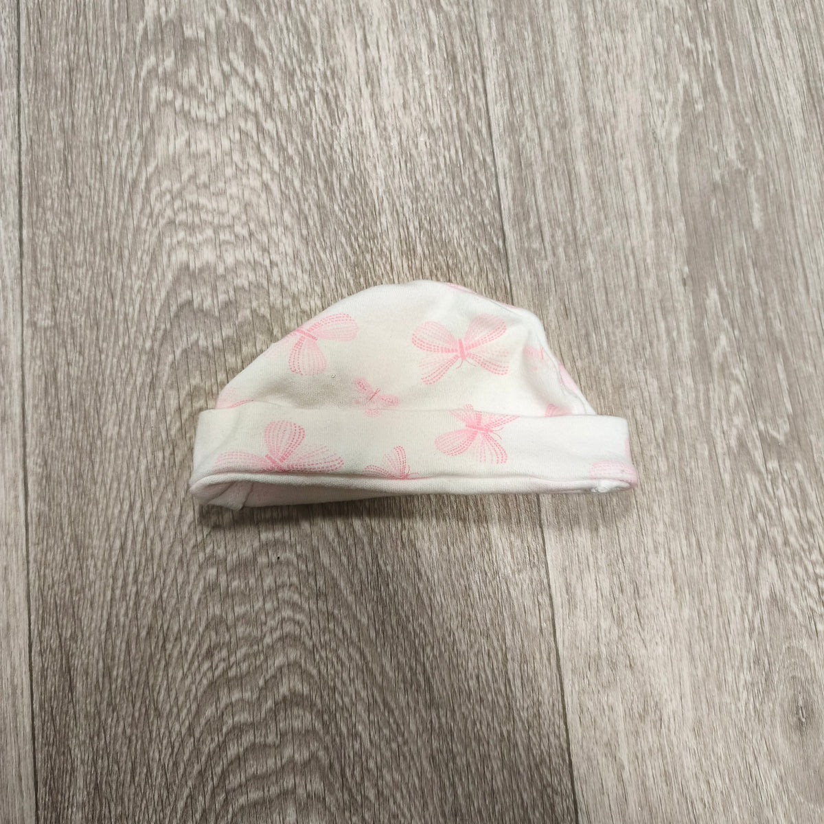 Baby Girls Pink White Dragonfly Print Beanie Hat Folded Cuff Newborn Infants