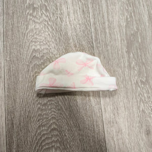 Baby Girls Pink White Dragonfly Print Beanie Hat Folded Cuff Newborn Infants