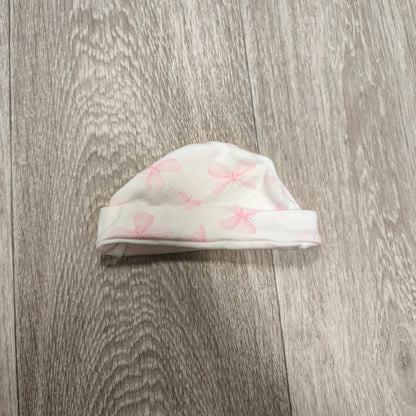 Baby Girls Pink White Dragonfly Print Beanie Hat Folded Cuff Newborn Infants