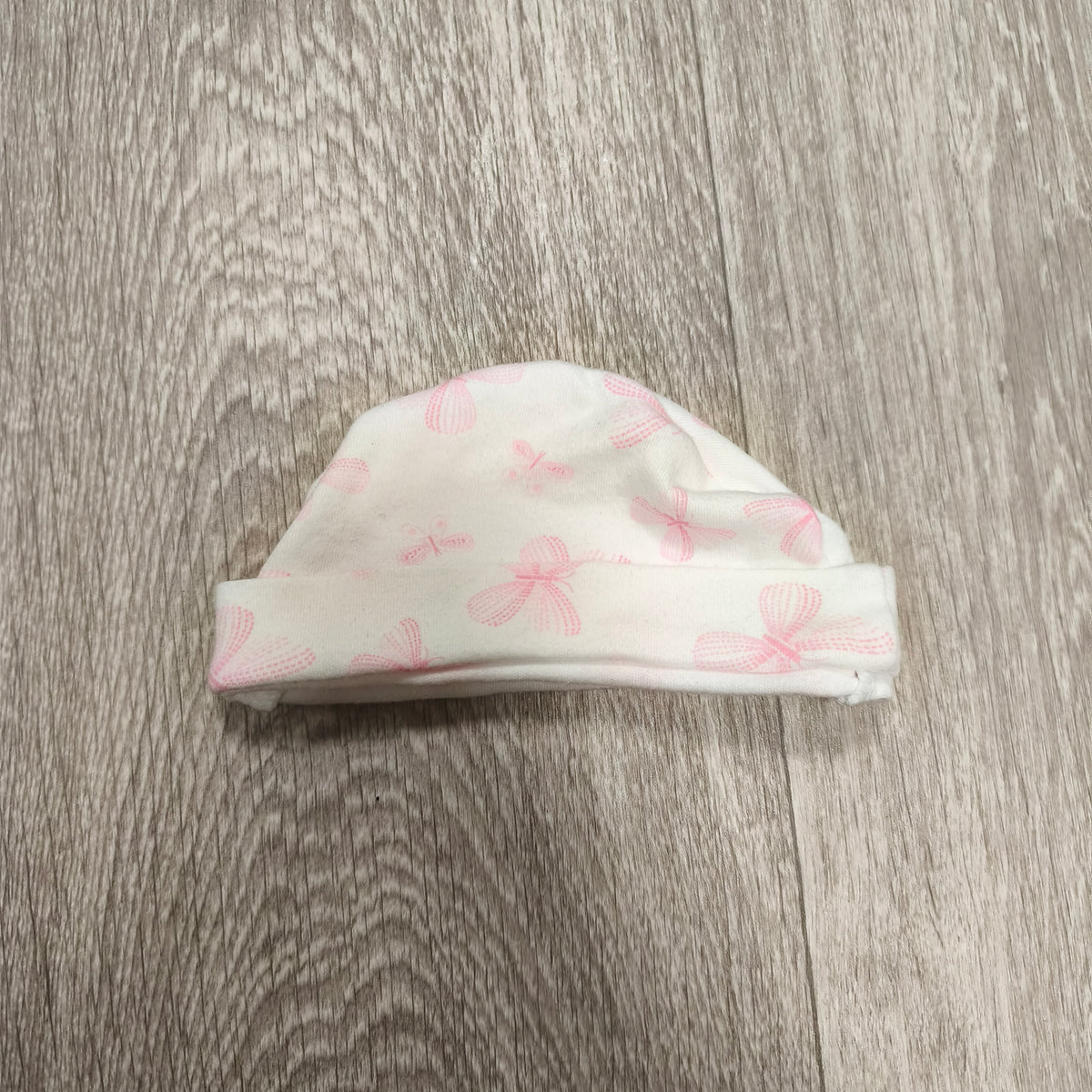 Baby Girls Pink White Dragonfly Print Beanie Hat Folded Cuff Newborn Infants