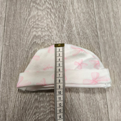 Baby Girls Pink White Dragonfly Print Beanie Hat Folded Cuff Newborn Infants
