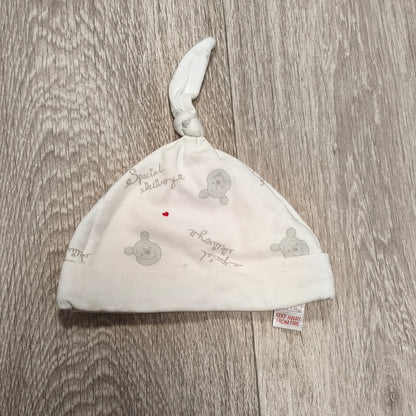Disney at George Winnie the Pooh Baby Knot Beanie Hat 6-9 Months White Cotton