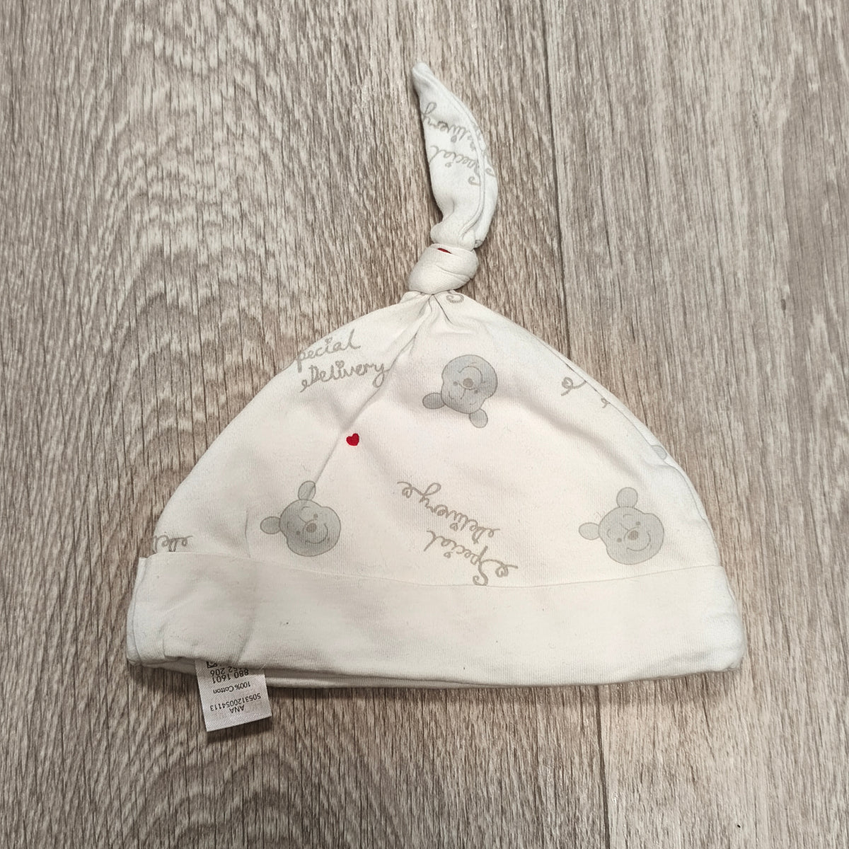 Disney at George Winnie the Pooh Baby Knot Beanie Hat 6-9 Months White Cotton